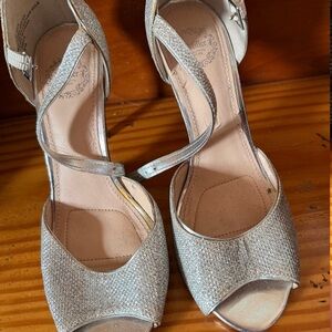 Silver Glitter Peep-Toe Women's Heels